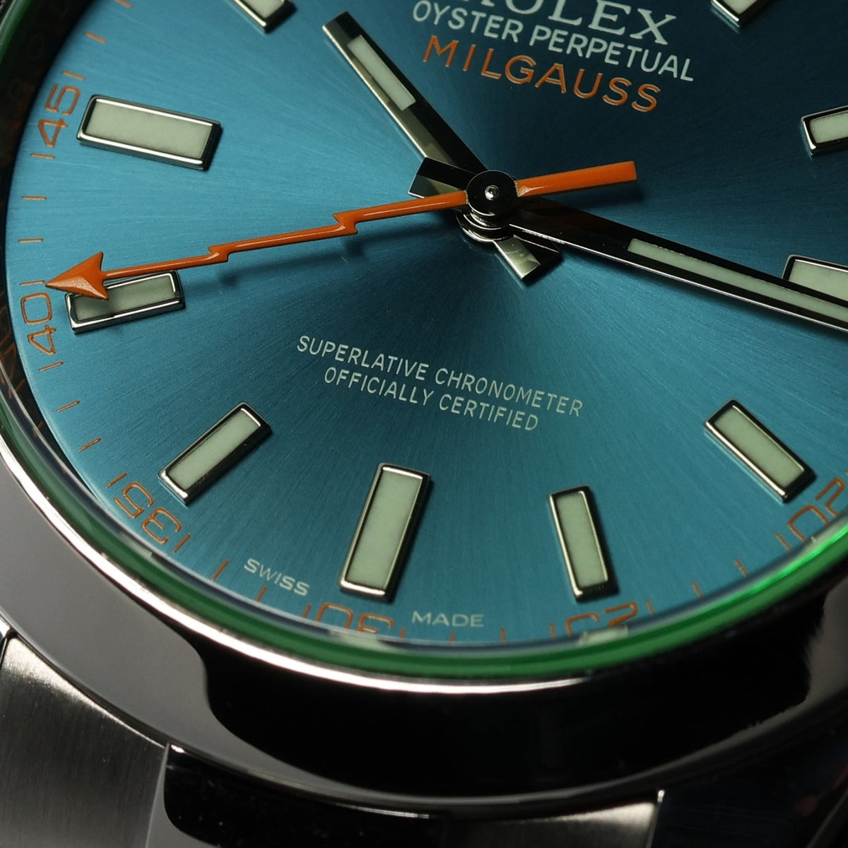 Rolex Milgauss, Blue Dial, Edelstahl, LC100, Ref. 116400GV, 06-2017, B+P - LUXUHRIA