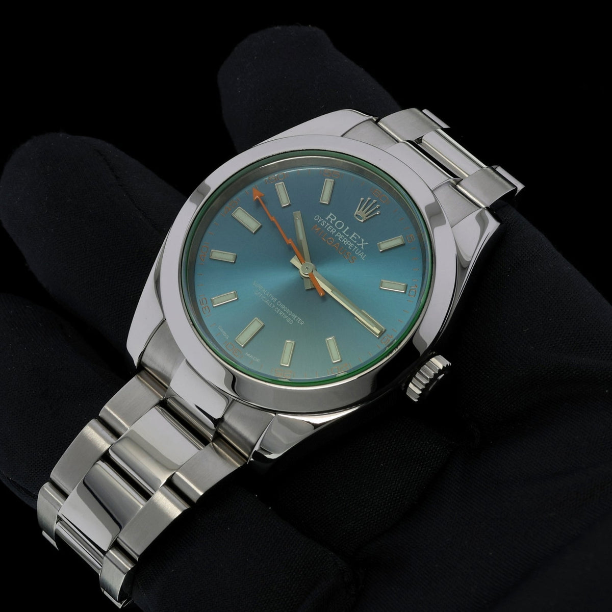 Rolex Milgauss, Blue Dial, Edelstahl, LC100, Ref. 116400GV, 06-2017, B+P - LUXUHRIA