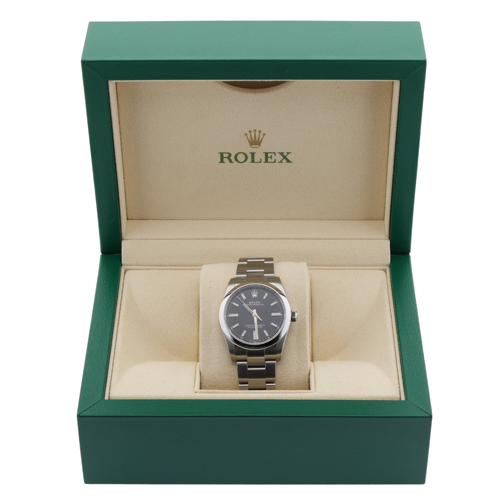 Rolex Oyster Perpetual 34, Black Dial, Oyster, Ref. 124200, 2024, B+P - LUXUHRIA