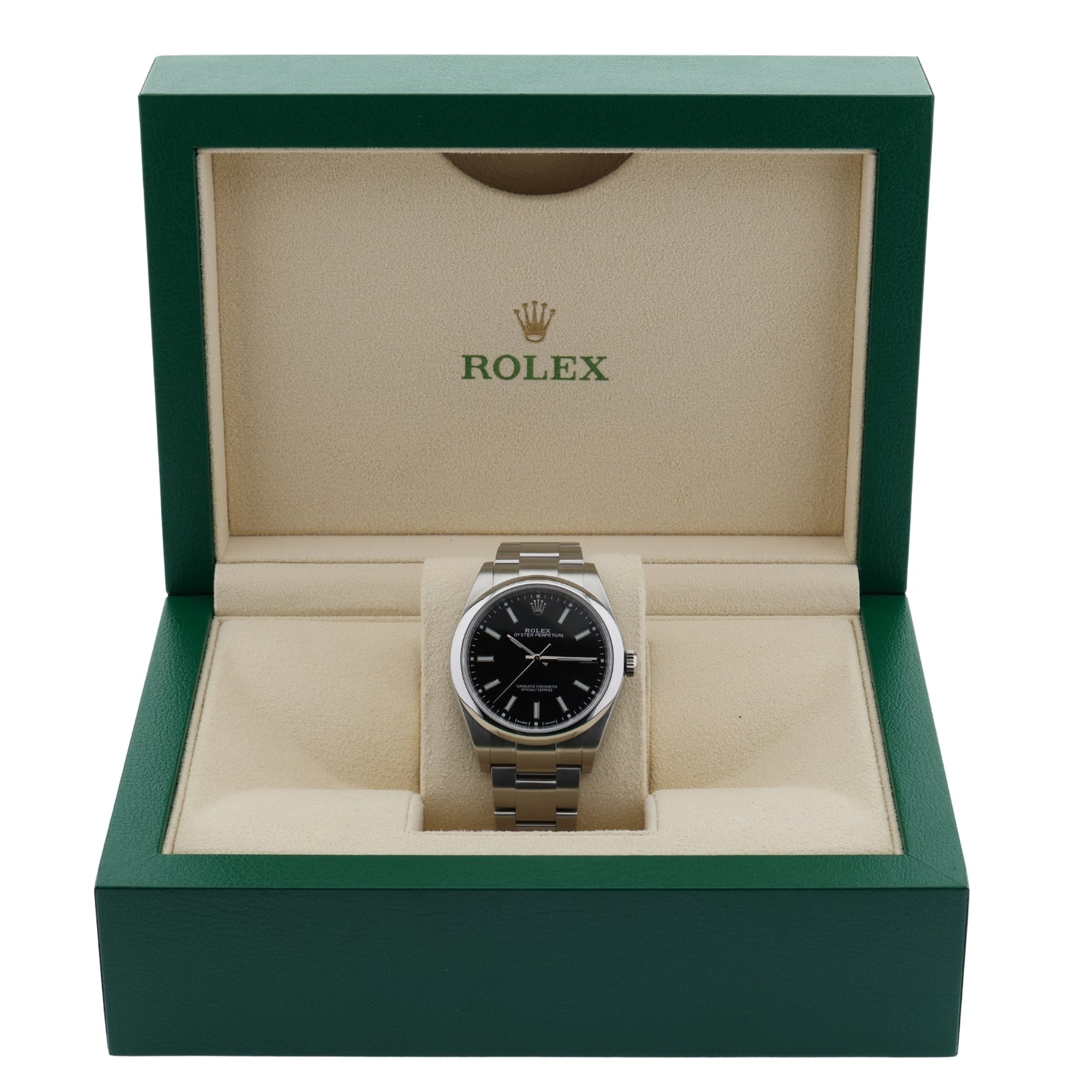 Rolex Oyster Perpetual 39, Black Dial, Ref. 114300, 07 - 2018, B+P - LUXUHRIA