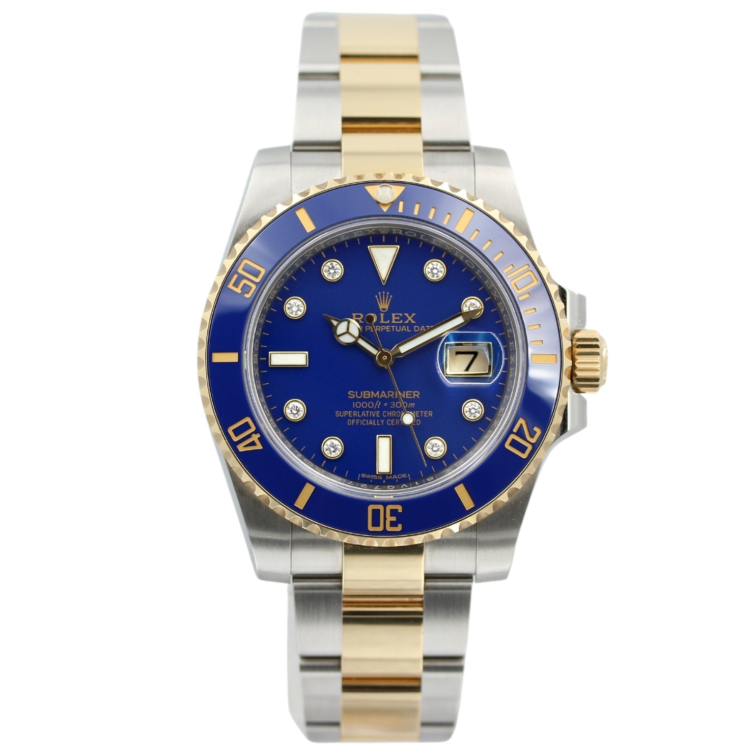 Rolex Submariner, Bicolor, Blue Dial, Brillant Zifferblatt, Ref. 116613LB, 2020, B+P - LUXUHRIA