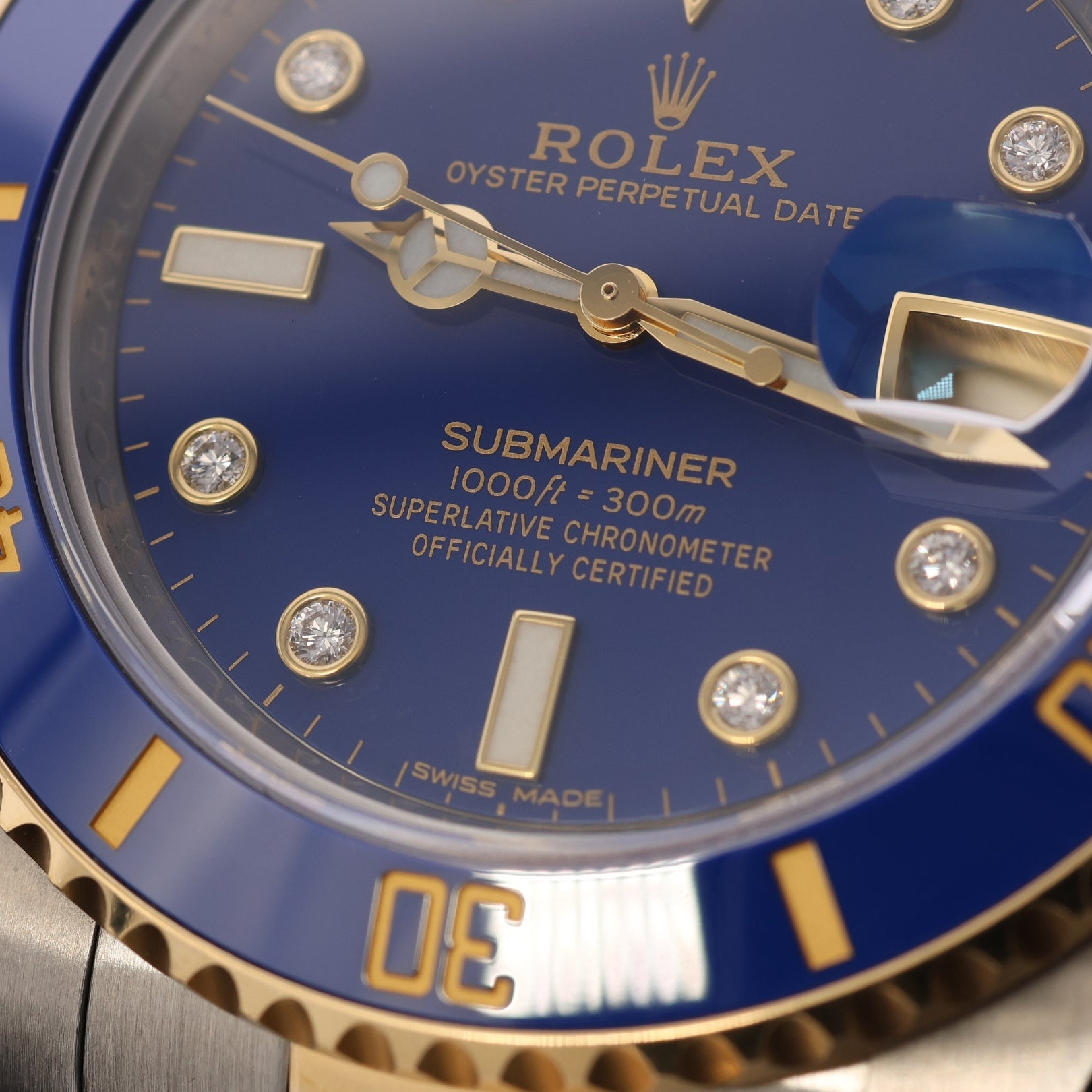 Rolex Submariner Date, "Bluesy", Diamond Dial, Edelstahl/Gelbgold, Ref. 116613LB, 2020, B+P - LUXUHRIA
