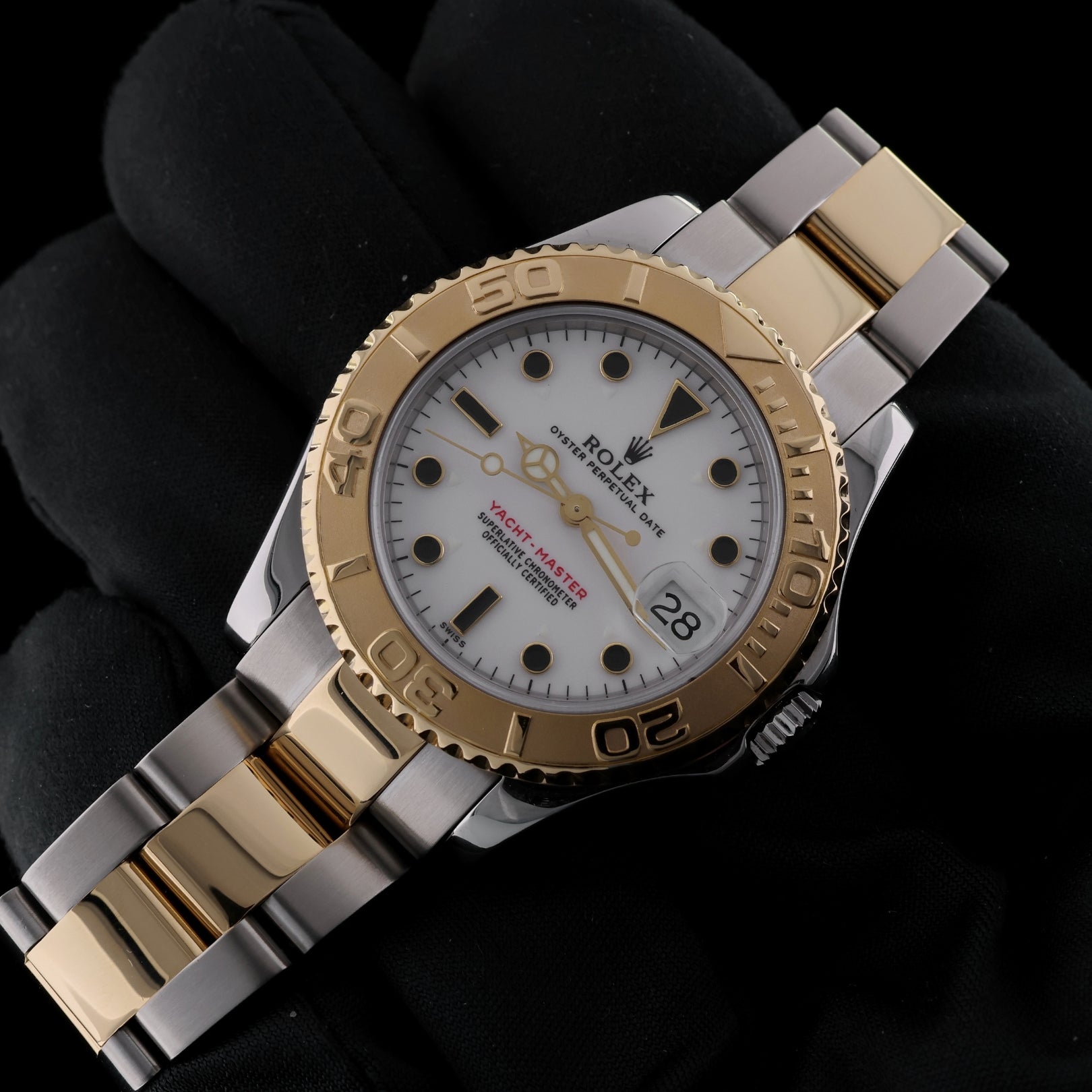 Rolex Yachtmaster 35, Stahl/Gold, White Dial, Ref. 68623, 03 - 2000, B+P - LUXUHRIA