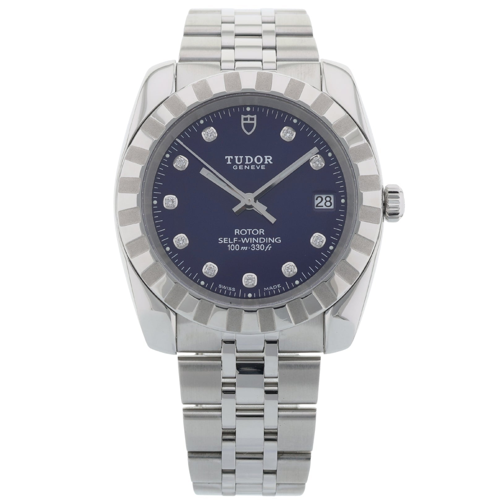 Tudor Classic Date, Blue Diamond Dial, 38mm, Ref. 21010, 09-2015, B+P - LUXUHRIA