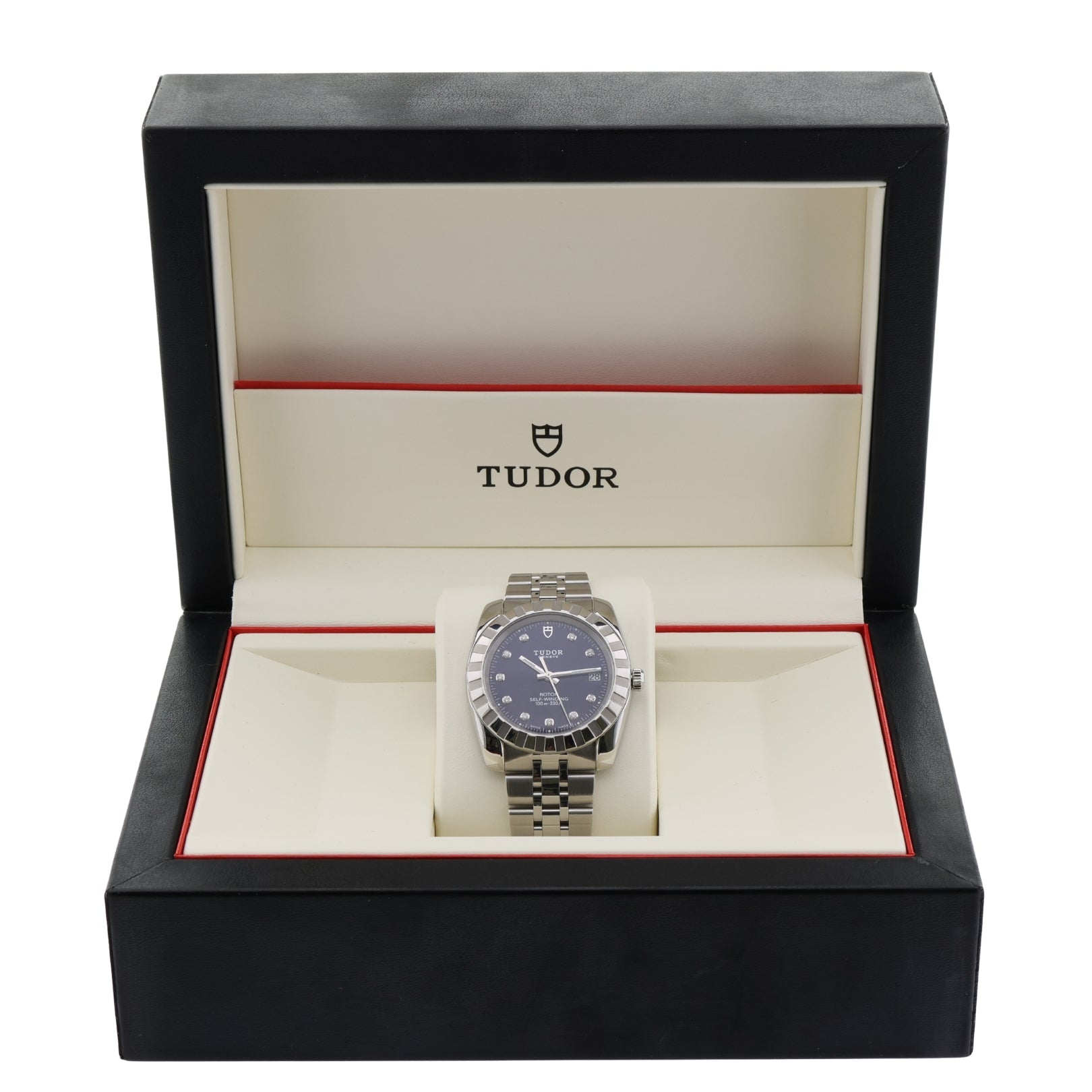 Tudor Classic Date, Blue Diamond Dial, 38mm, Ref. 21010, 09-2015, B+P - LUXUHRIA