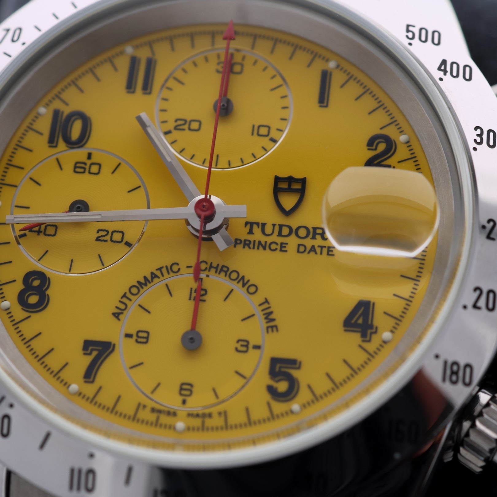 Tudor Prince Date Chronograph, Yellow, Stahl - & Lederband, Rolex - Rückdeckel/ - Krone, Ref. 79280, 03 - 1998, B+P - LUXUHRIA