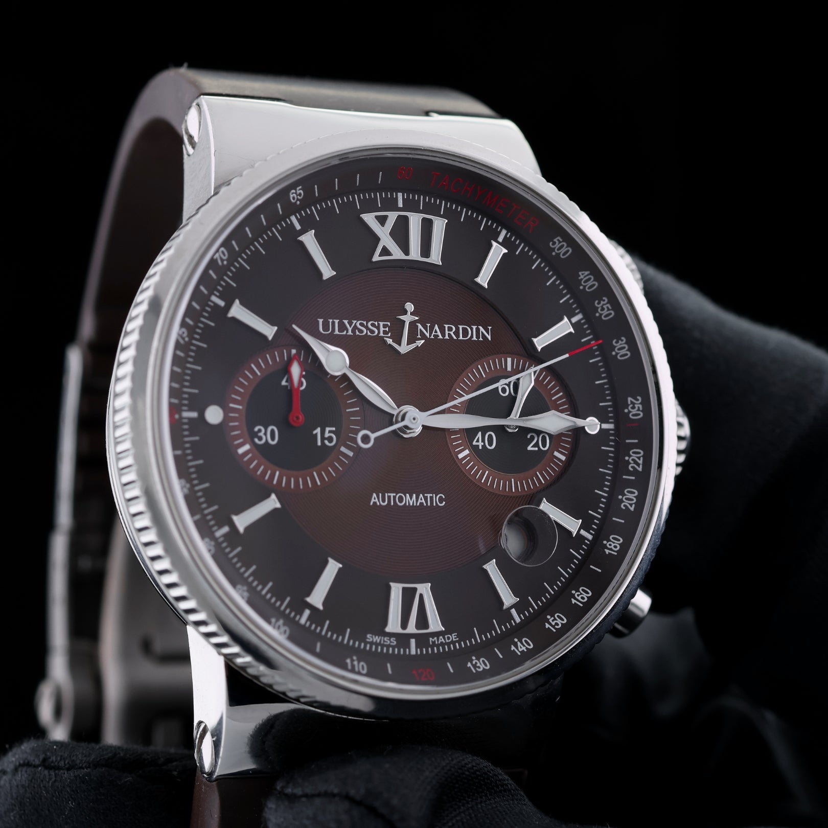 Ulysse Nardin Marine Chronograph, Brown Dial, Kautschuk, Ref. 353 - 66/355, B+P - LUXUHRIA
