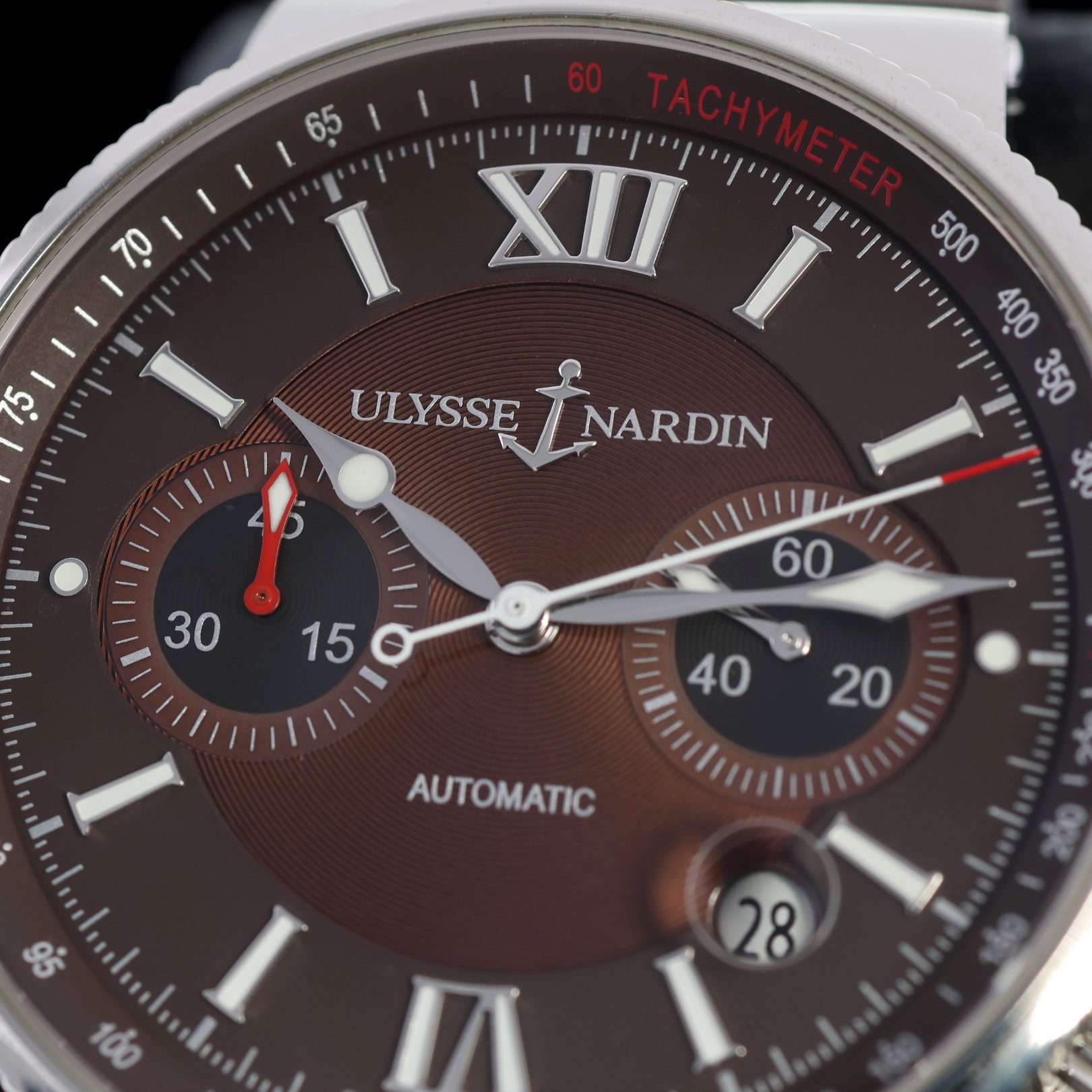 Ulysse Nardin Marine Chronograph, Brown Dial, Kautschuk, Ref. 353 - 66/355, B+P - LUXUHRIA