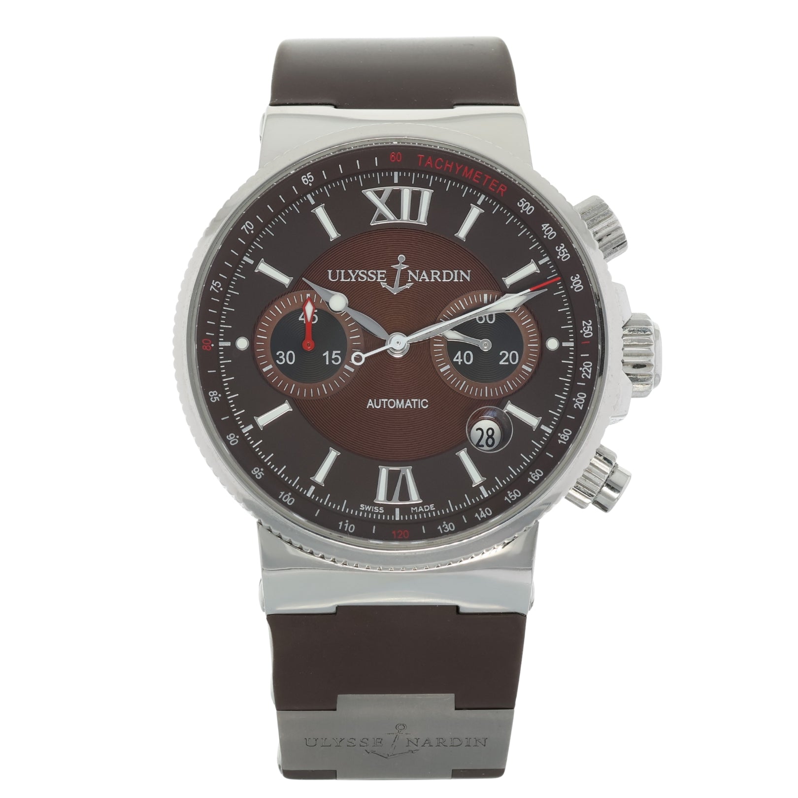 Ulysse Nardin Marine Chronograph, Brown Dial, Kautschuk, Ref. 353 - 66/355, B+P - LUXUHRIA