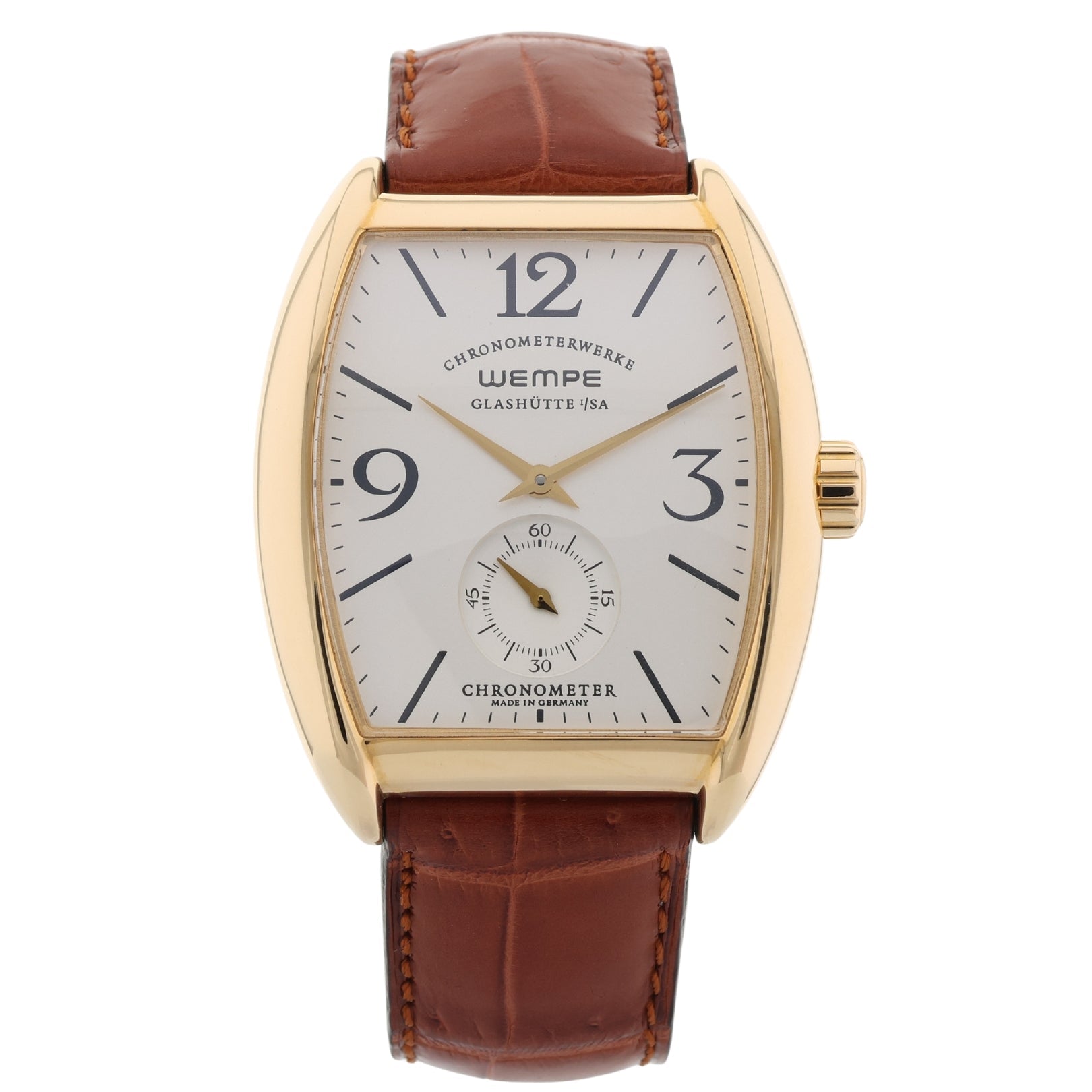 Wempe Glashütte Chronometerwerke Tonneau, 18kt. Gelbgold, mit Box - LUXUHRIA
