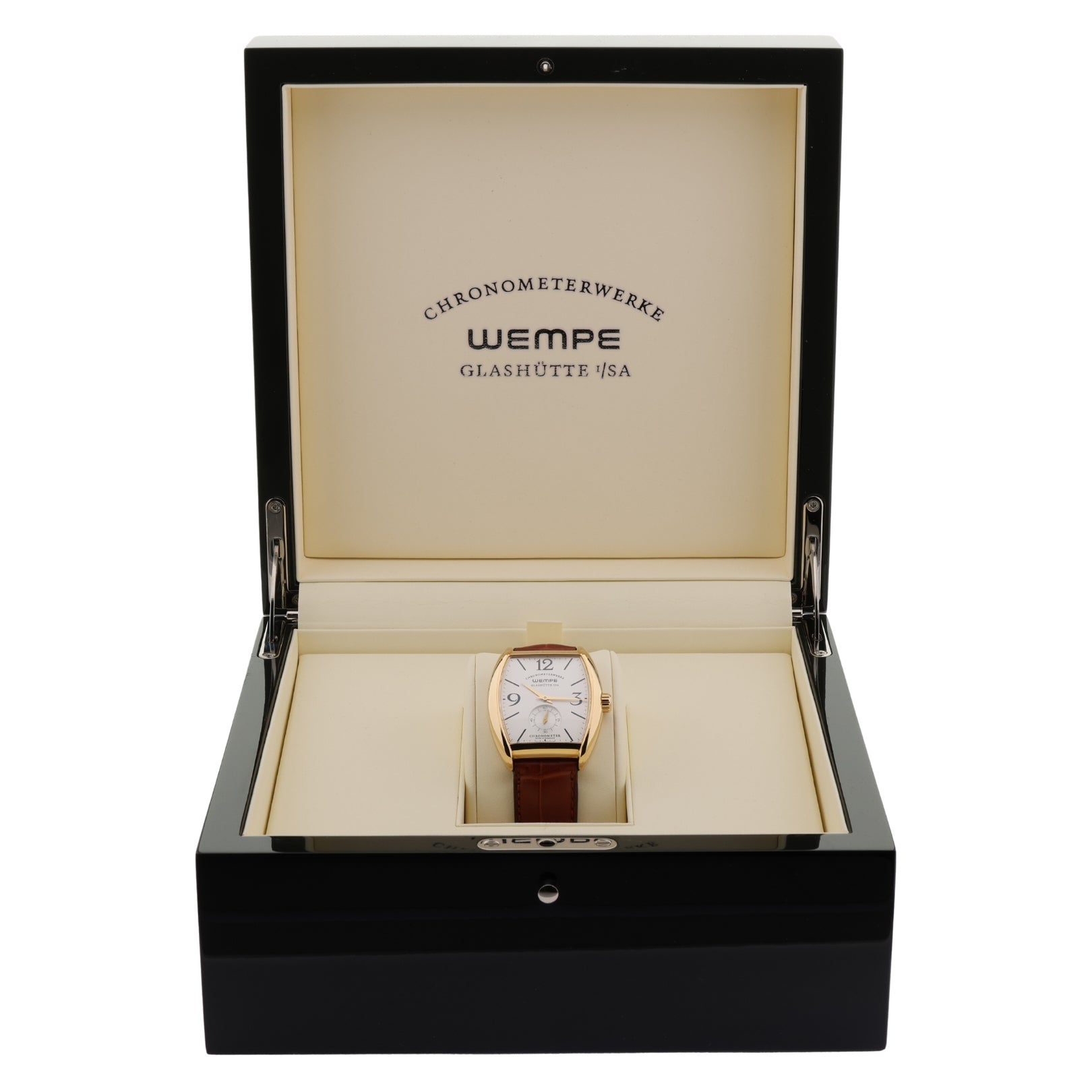 Wempe Glashütte Chronometerwerke Tonneau, 18kt. Gelbgold, mit Box - LUXUHRIA