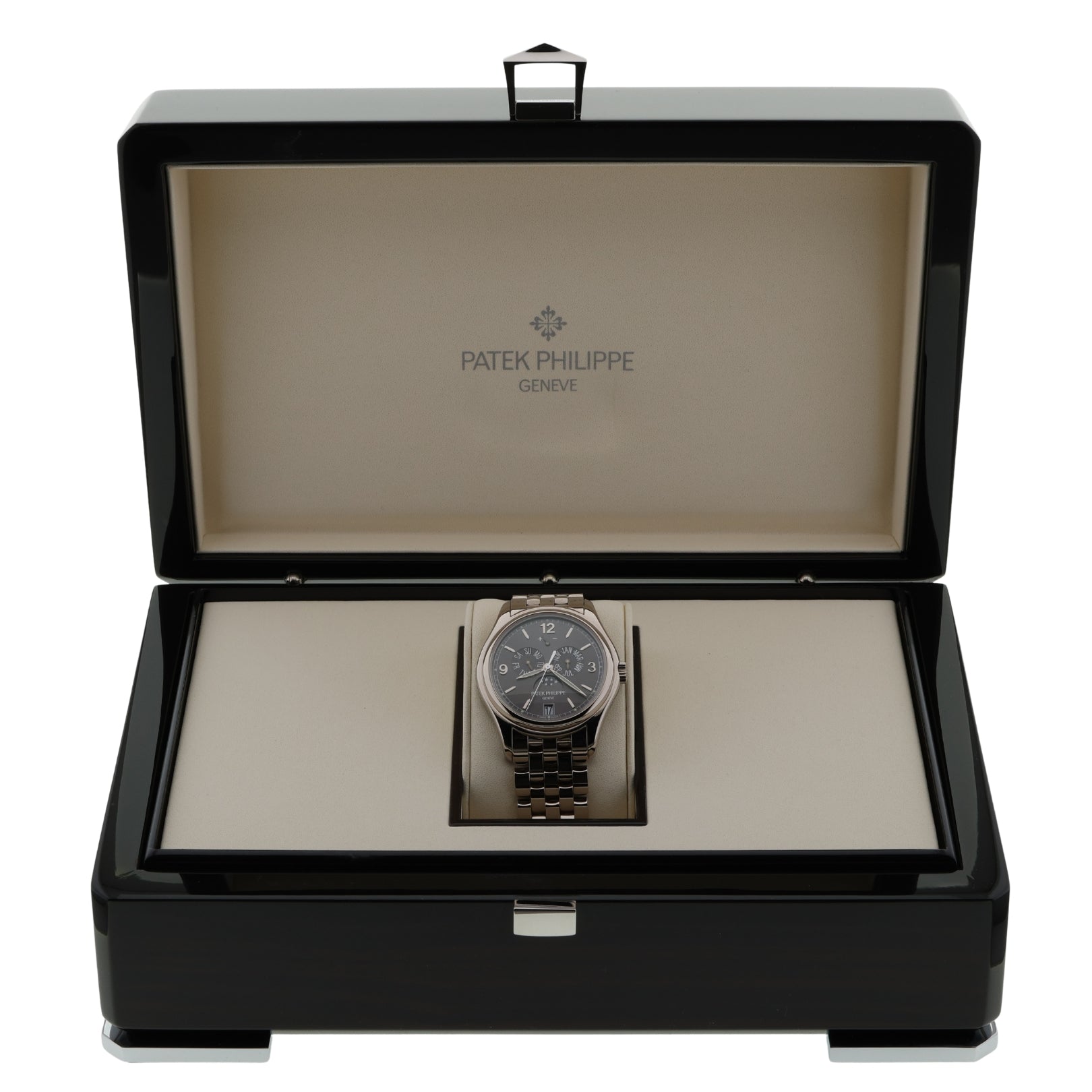 Patek Philippe Annual Calendar, Mondphase, Weißgold, Ref. 5146/1G-010, 07-2015, B+P