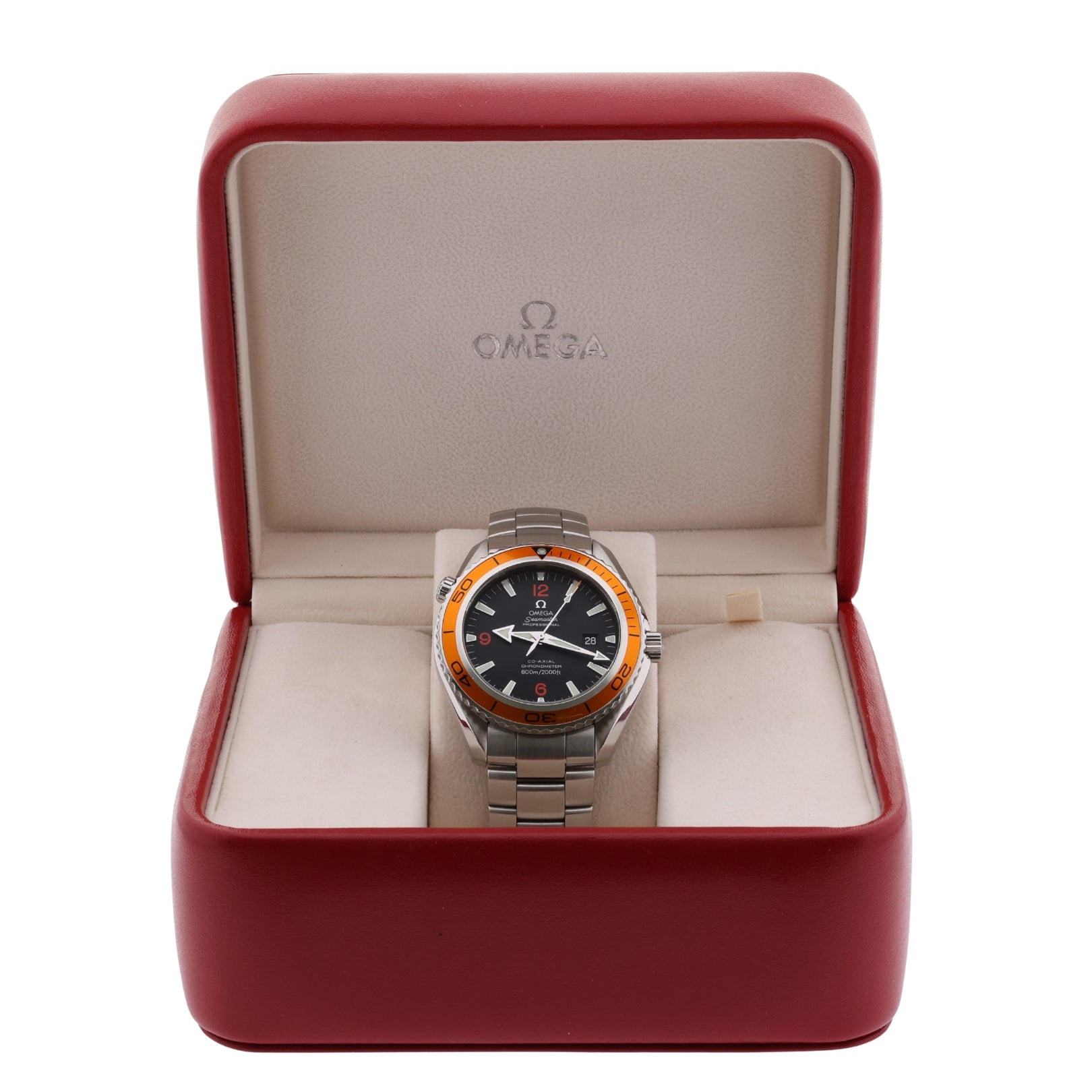 Omega Seamaster Planet Ocean 600M, LC100, Stahl- & Lederarmband, Ref. 2208.50.00, 04-2010, B+P