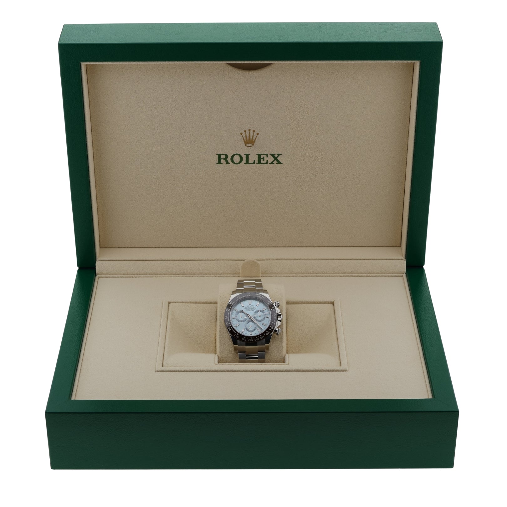 Rolex Daytona Platin, Ice Blue Dial, Baguette, Full Sticker, Ref. 116506, 2022, B+P