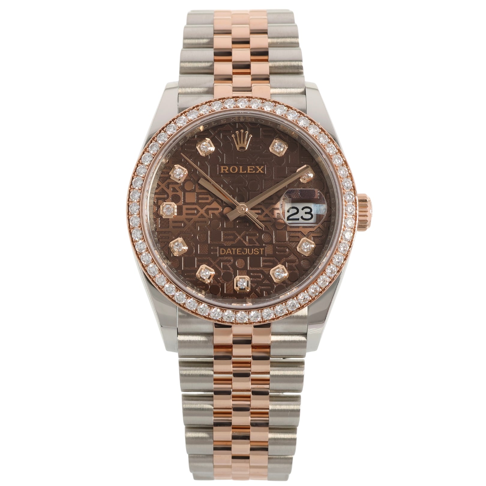 Rolex Datejust 36, Brillantlünette, Jubilee, Chocolate Jubilee Diamond Dial, Ref. 126281RBR, 12-2021, B+P