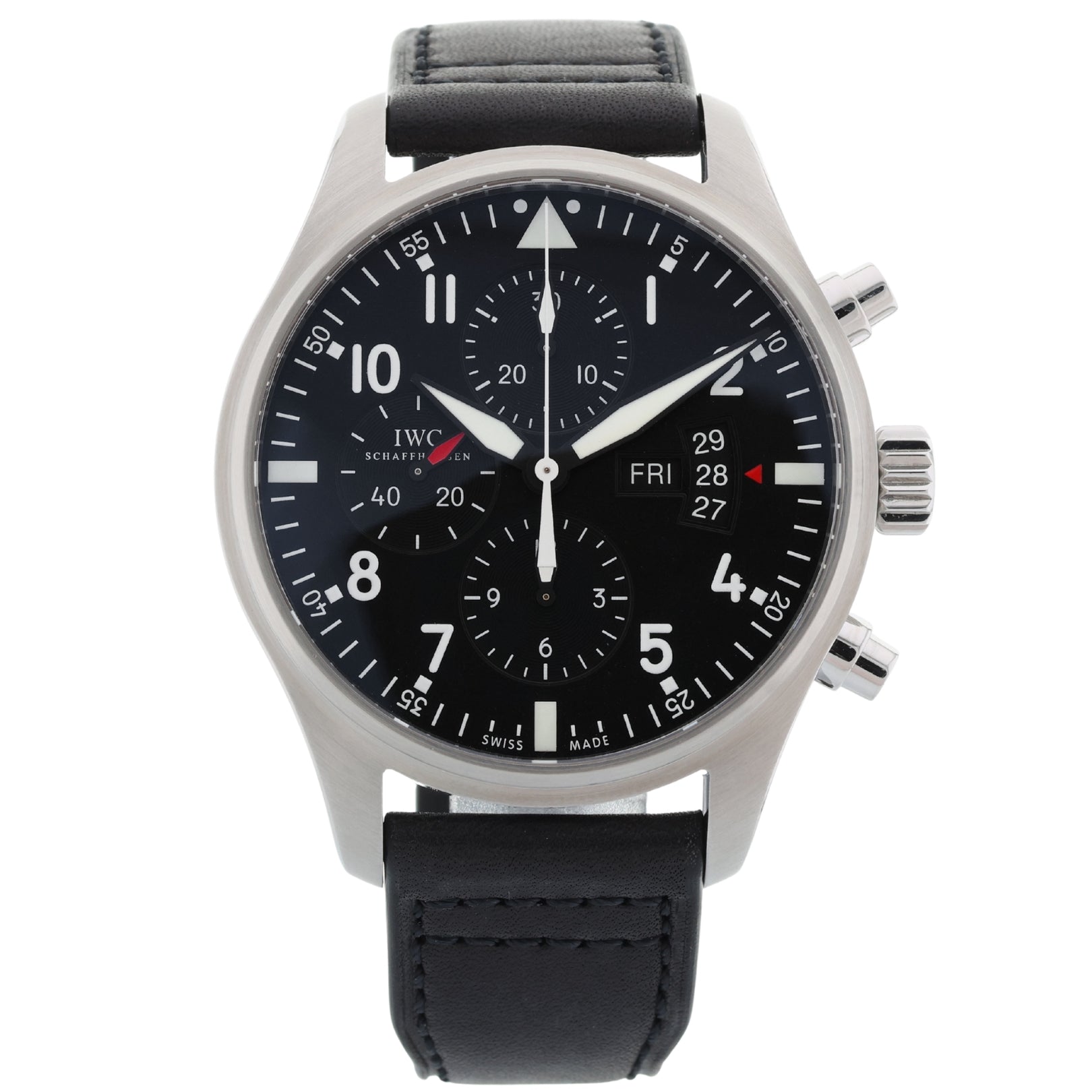 IWC Fliegeruhr Chronograph, 43 mm, LC100, Lederarmband, Ref. IW377701, 04-2014, B+P