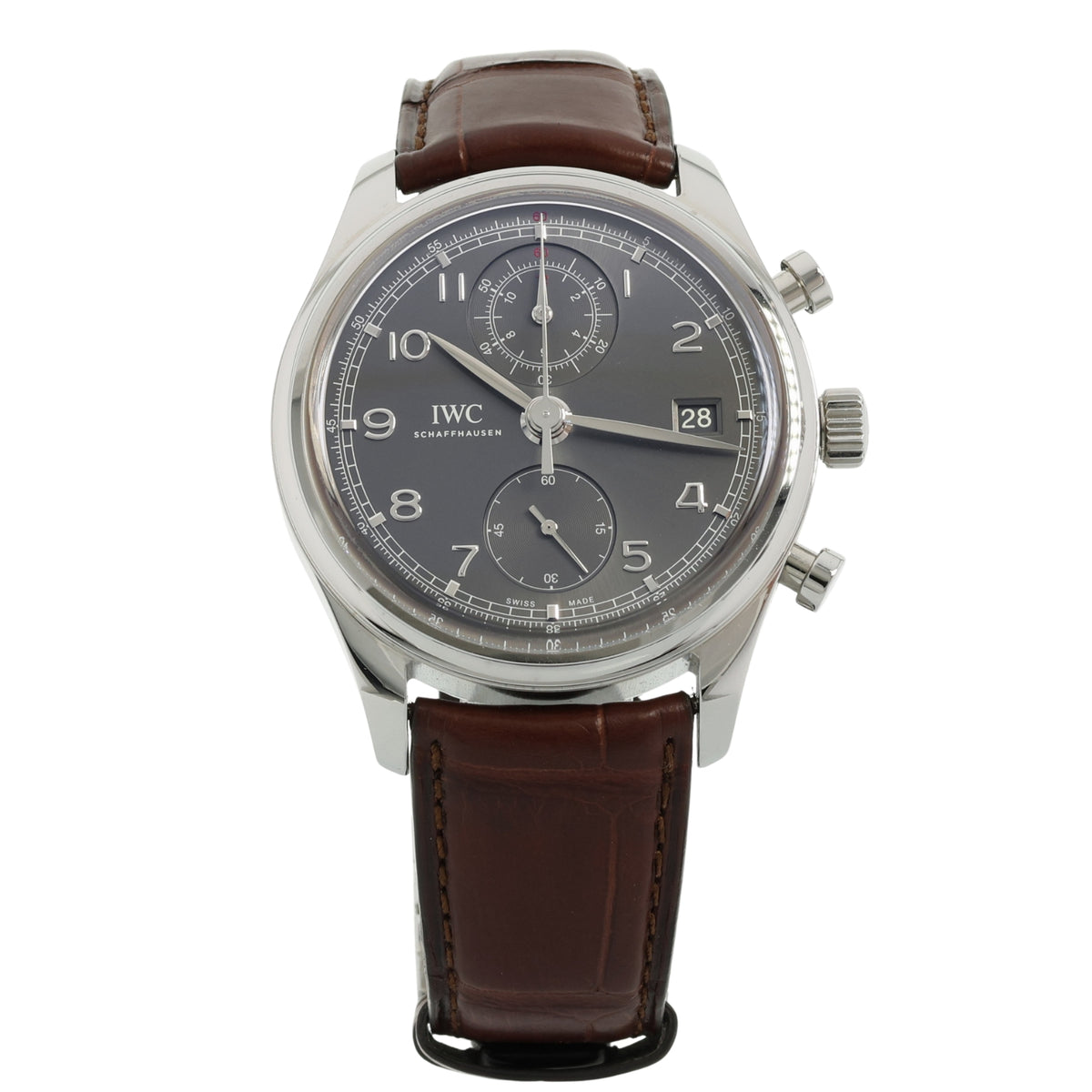 IWC Portuguese Portugieser Chronograph Classic, LC100, Edelstahl, Ref. IW390404, 2018, B+P
