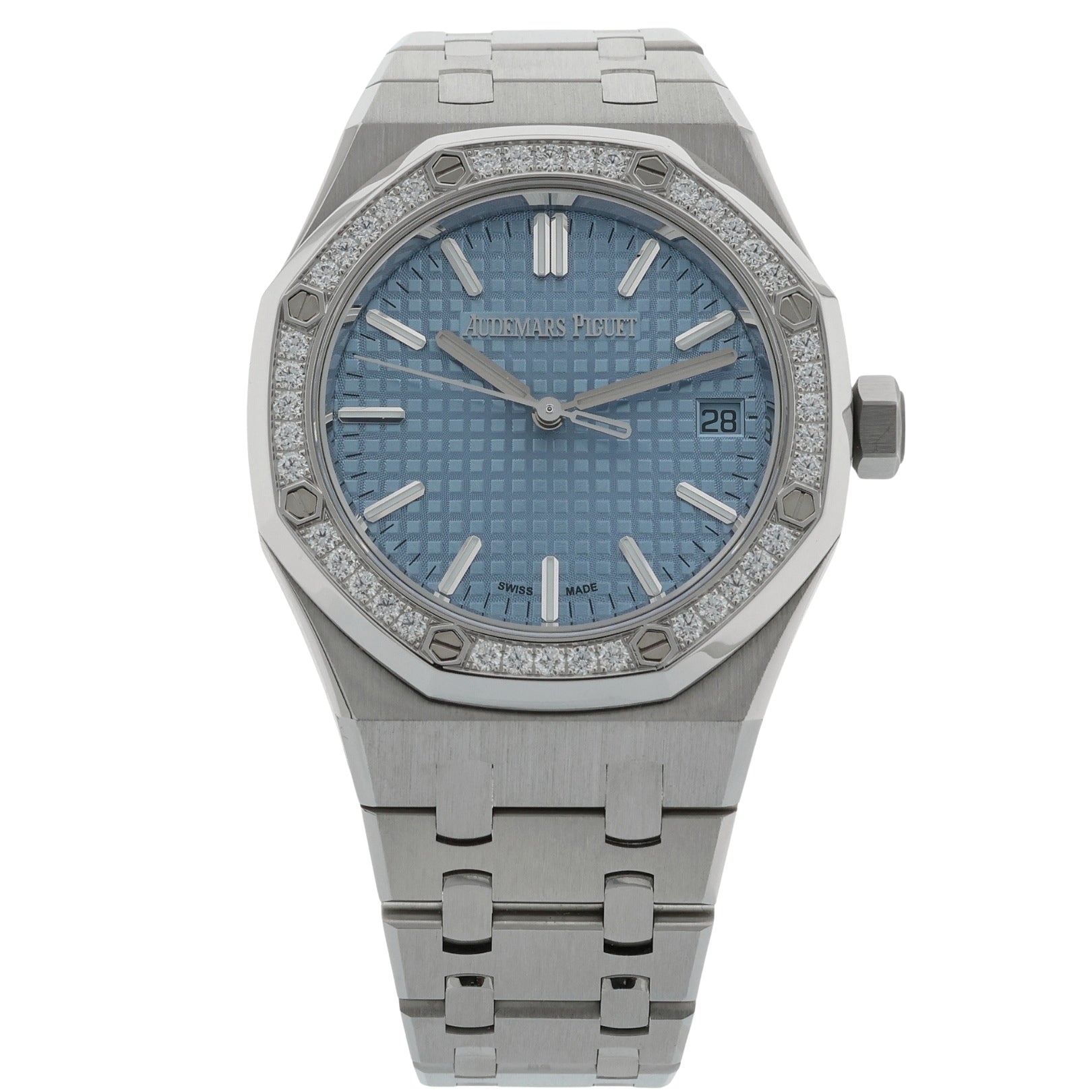 Audemars Piguet Royal Oak, 50th Anniversary, Ice Blue Dial, Diamond Bezel, Ref. 15551ST.ZZ.1356ST.01, 2022, B+P