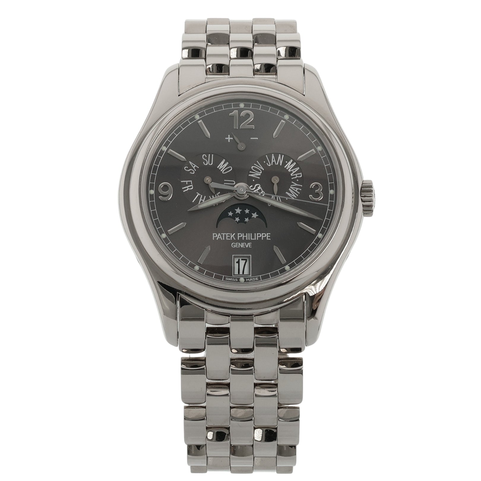 Patek Philippe Annual Calendar, Mondphase, Weißgold, Ref. 5146/1G-010, 07-2015, B+P