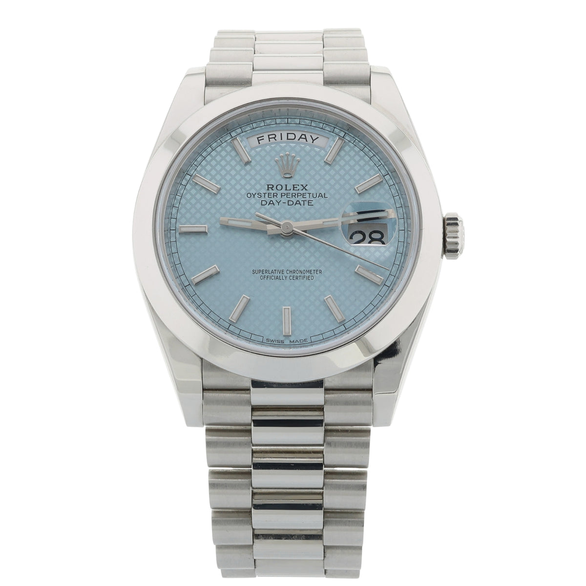 Rolex Day-Date 40, Platinum, Ice Blue Motif Dial, LC100, Ref. 228206, 11-2019, B+P