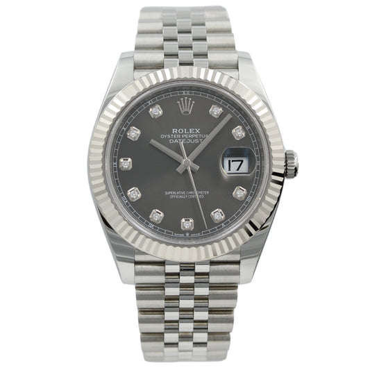Rolex Datejust 41, Rhodium Brillant, Ref. 126334, Grau, Brillantbesetzt, B+P