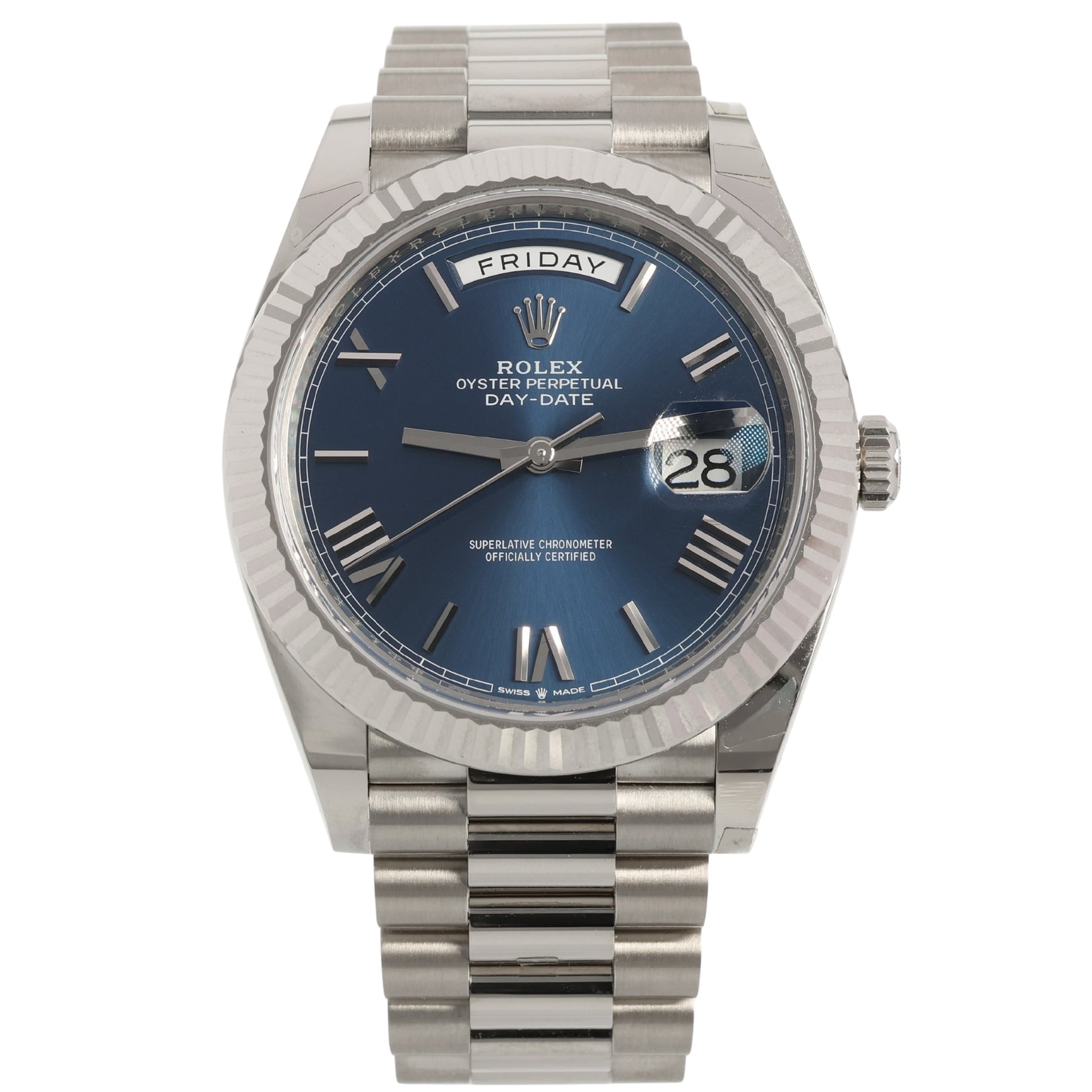 Rolex Day-Date 40, Weißgold, Blue Roman Dial, Ref. 228239, 2021, B+P