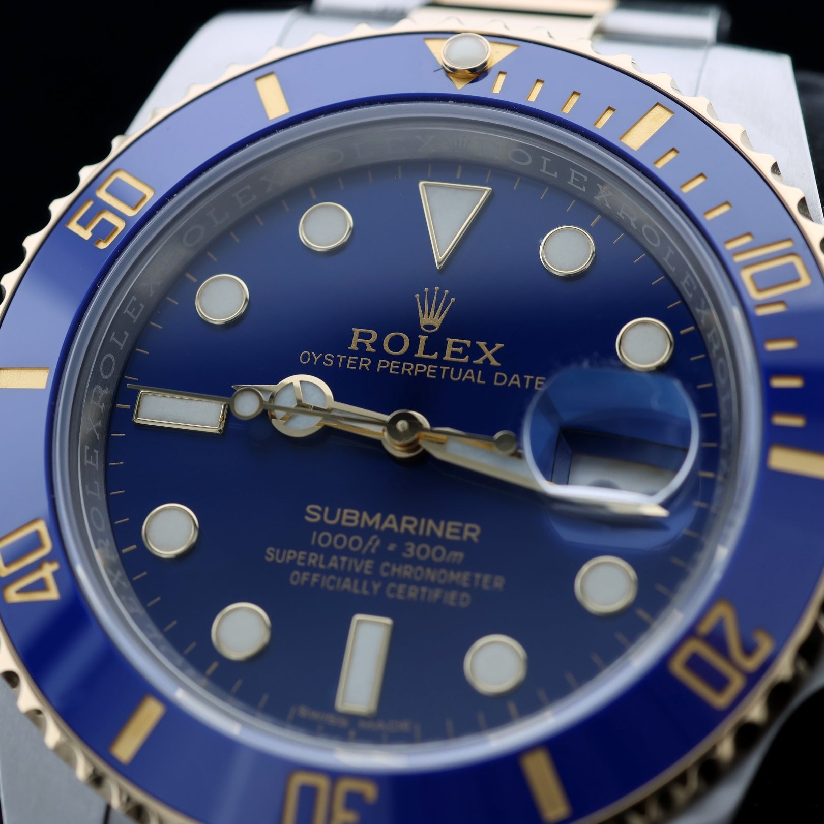 Rolex Submariner Date, Bicolor, blaues Zifferblatt, Ref. 116613LB, 04-2017, B+P