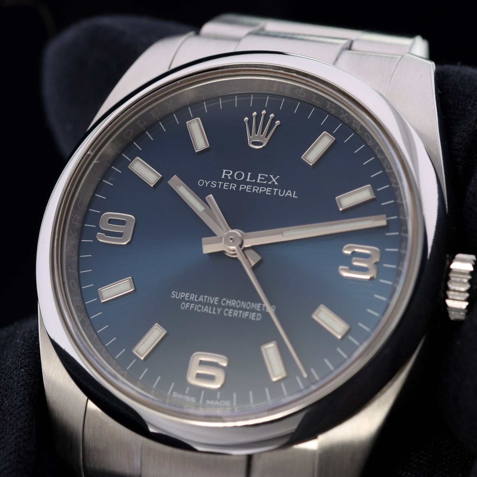 Rolex Air King, Blue Dial, 34 mm, Erstkaufrechnung, LC100, Ref. 114200, 12-2016, B+P