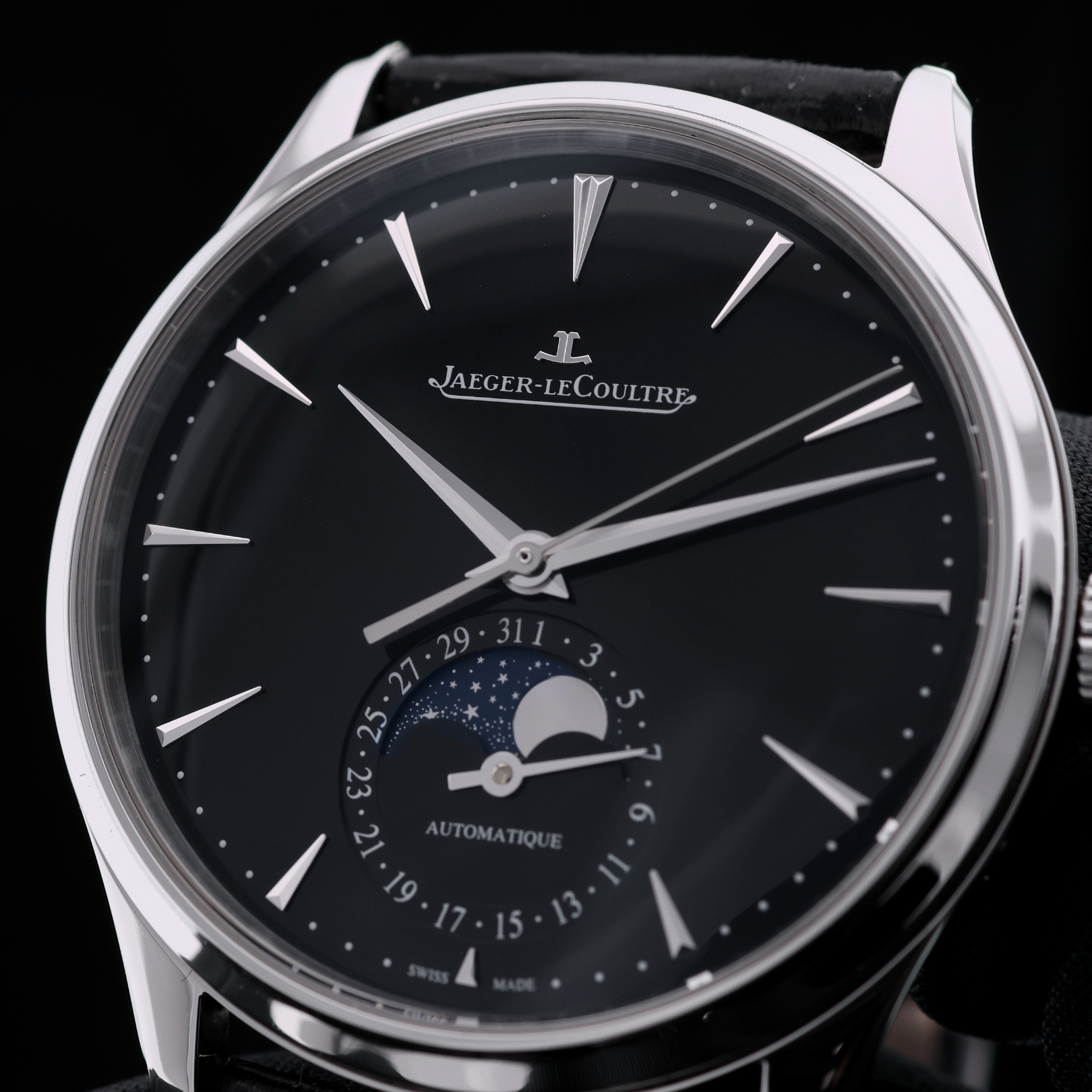 Jaeger-LeCoultre Master Ultra Thin Moon, Black Dial, Edelstahl, Ref. Q1368471, 12-2024, B+P