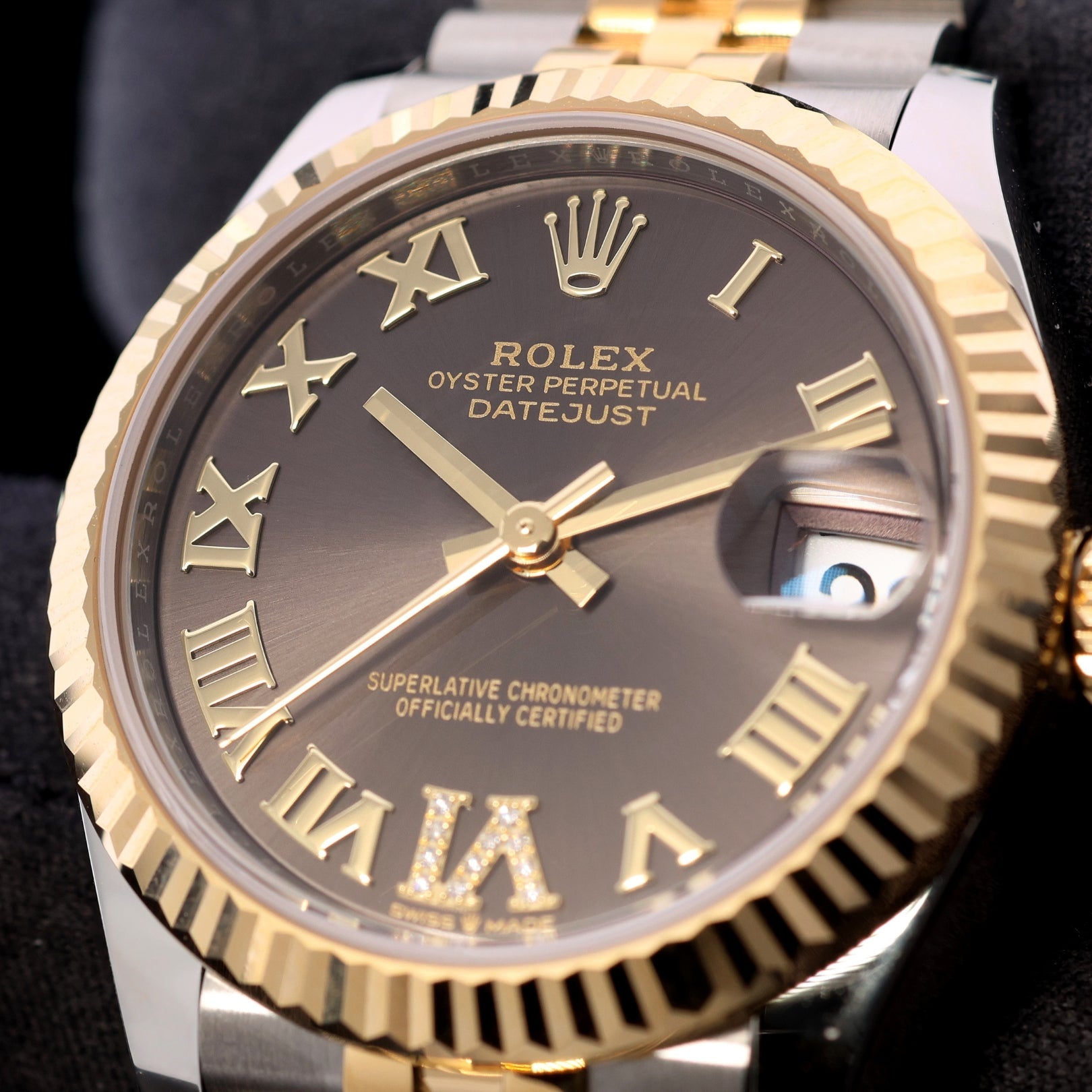 Rolex Datejust 31, Dark Grey mit Diamanten, Jubilee, Ref. 278273, 2026, B+P