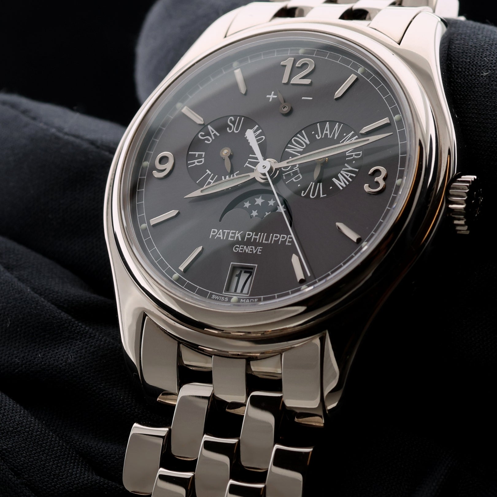 Patek Philippe Annual Calendar, Mondphase, Weißgold, Ref. 5146/1G-010, 07-2015, B+P