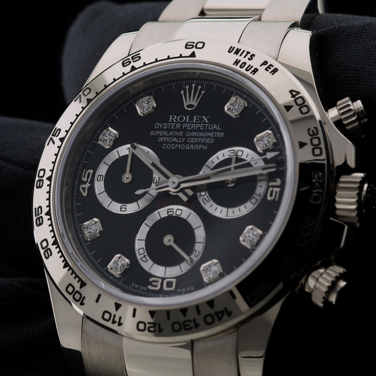 Rolex Daytona Cosmograph, Weißgold, Black Diamond Dial, LC100, Ref. 116509, 2021, B+P
