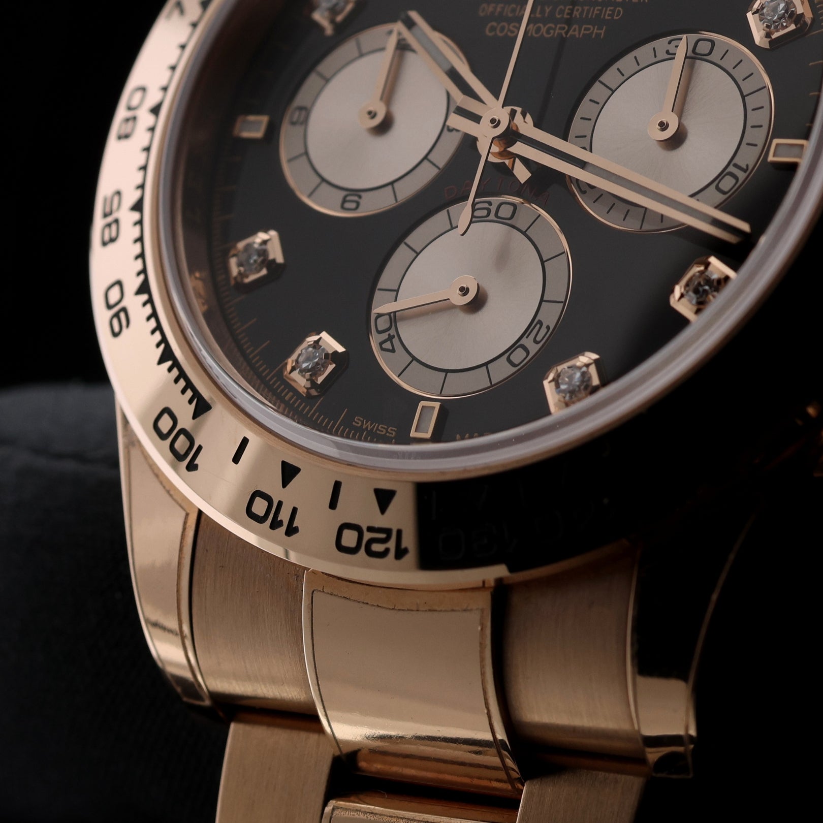 Rolex Daytona Cosmograph, Black Diamond Dial, Rosegold, Ref. 126505, 2024, B+P
