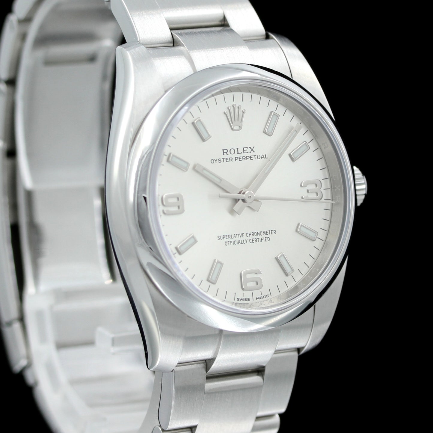 Rolex Oyster Perpetual 34, silver dial, Ref. 114200, B+P