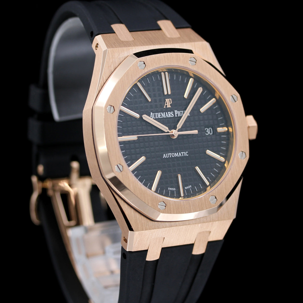 Audemars Piguet Royal Oak, Rosegold, Black Dial, Ref. 15400OR.OO.D002CR.01, 2015, B+P