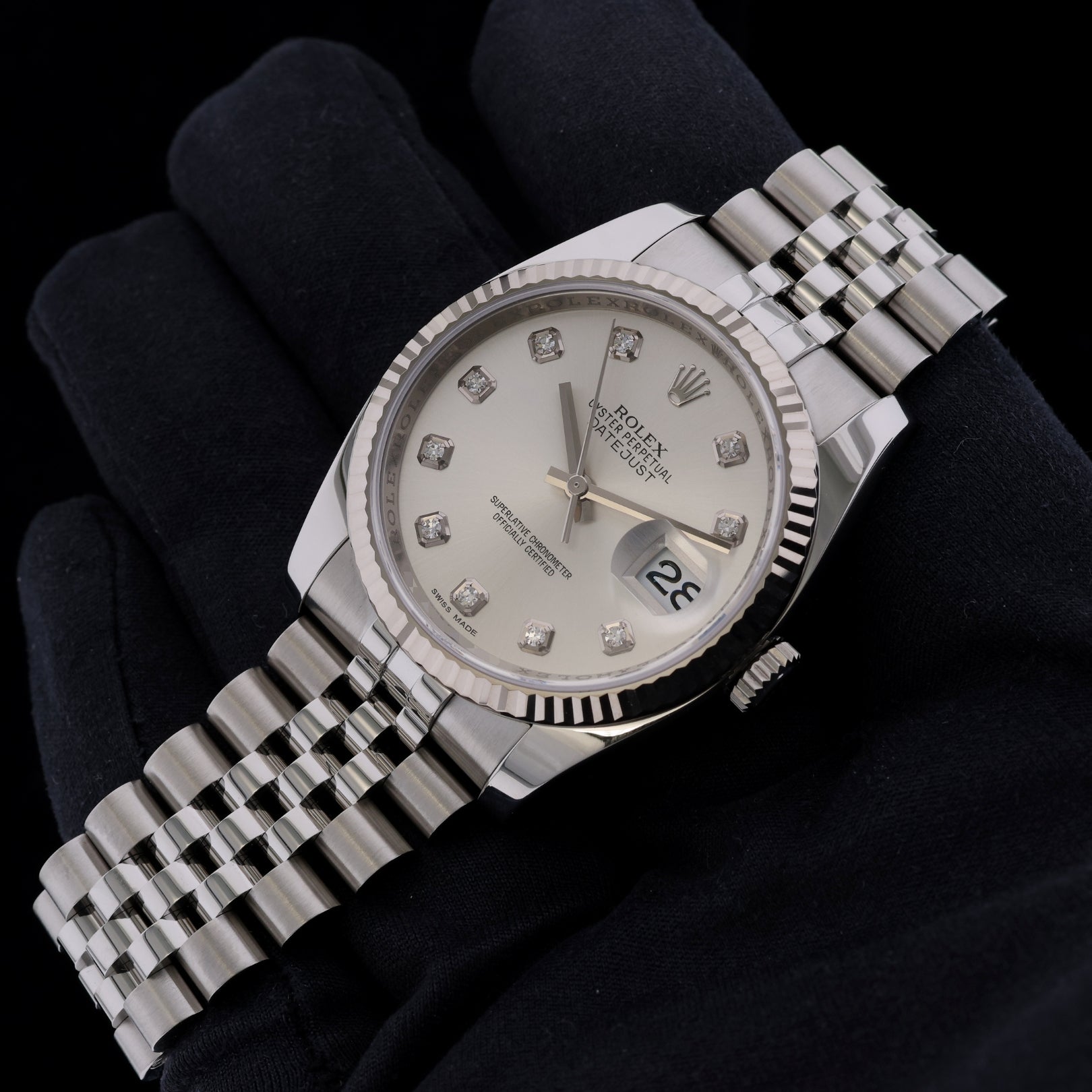 Rolex Datejust 36, Silver Diamond Dial, Jubilee, Ref. 116234, 04-2013, B+P