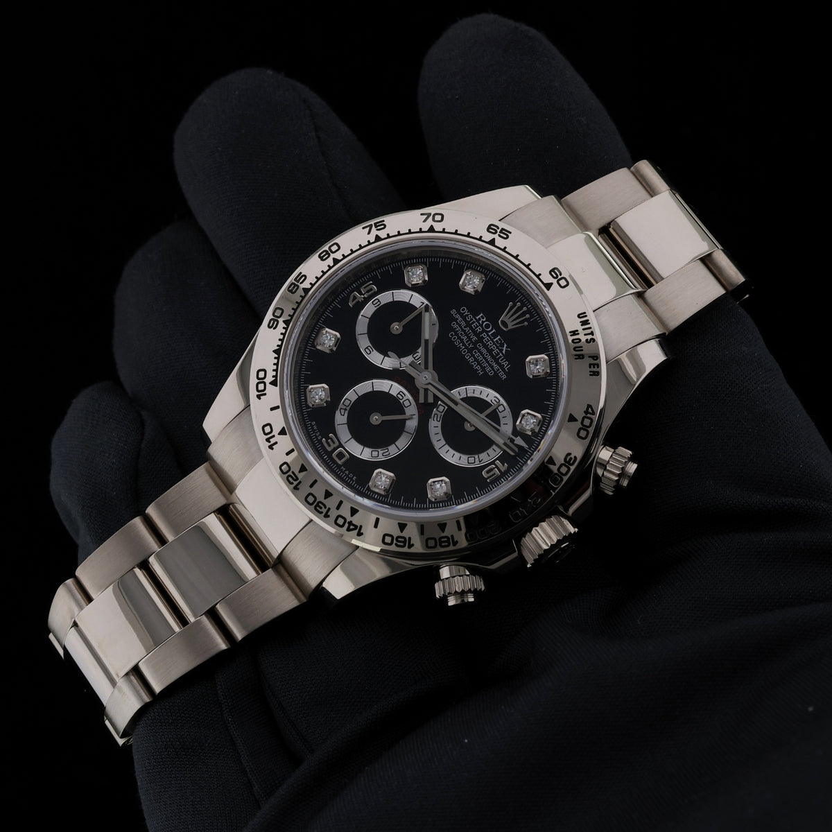 Rolex Daytona Cosmograph, Weißgold, Black Diamond Dial, LC100, Ref. 116509, 2021, B+P