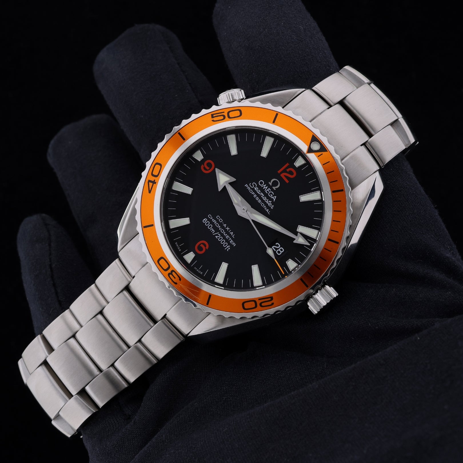 Omega Seamaster Planet Ocean 600M, LC100, Stahl- & Lederarmband, Ref. 2208.50.00, 04-2010, B+P