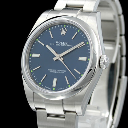 Rolex Oyster Perpetual 39, blue dial, Ref. 114300, B+P