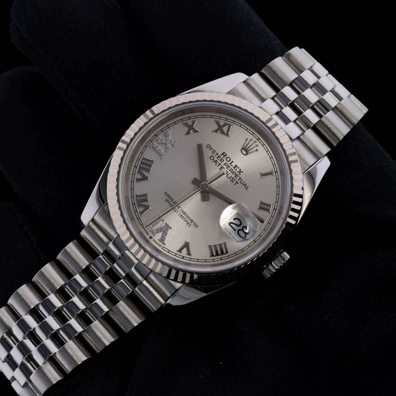Rolex Datejust 36, Silber mit Diamanten, Jubilee, Ref. 126234, 10-2020, B+P