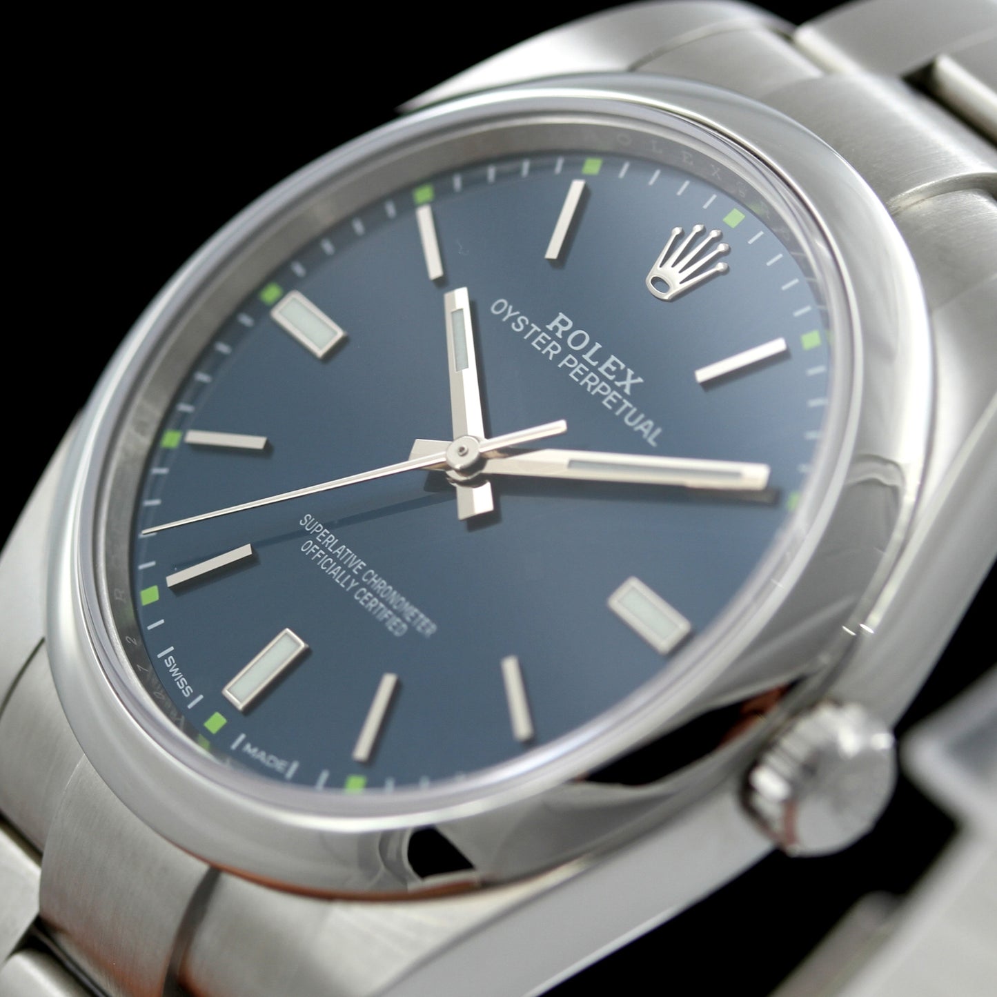 Rolex Oyster Perpetual 39, blue dial, Ref. 114300, B+P