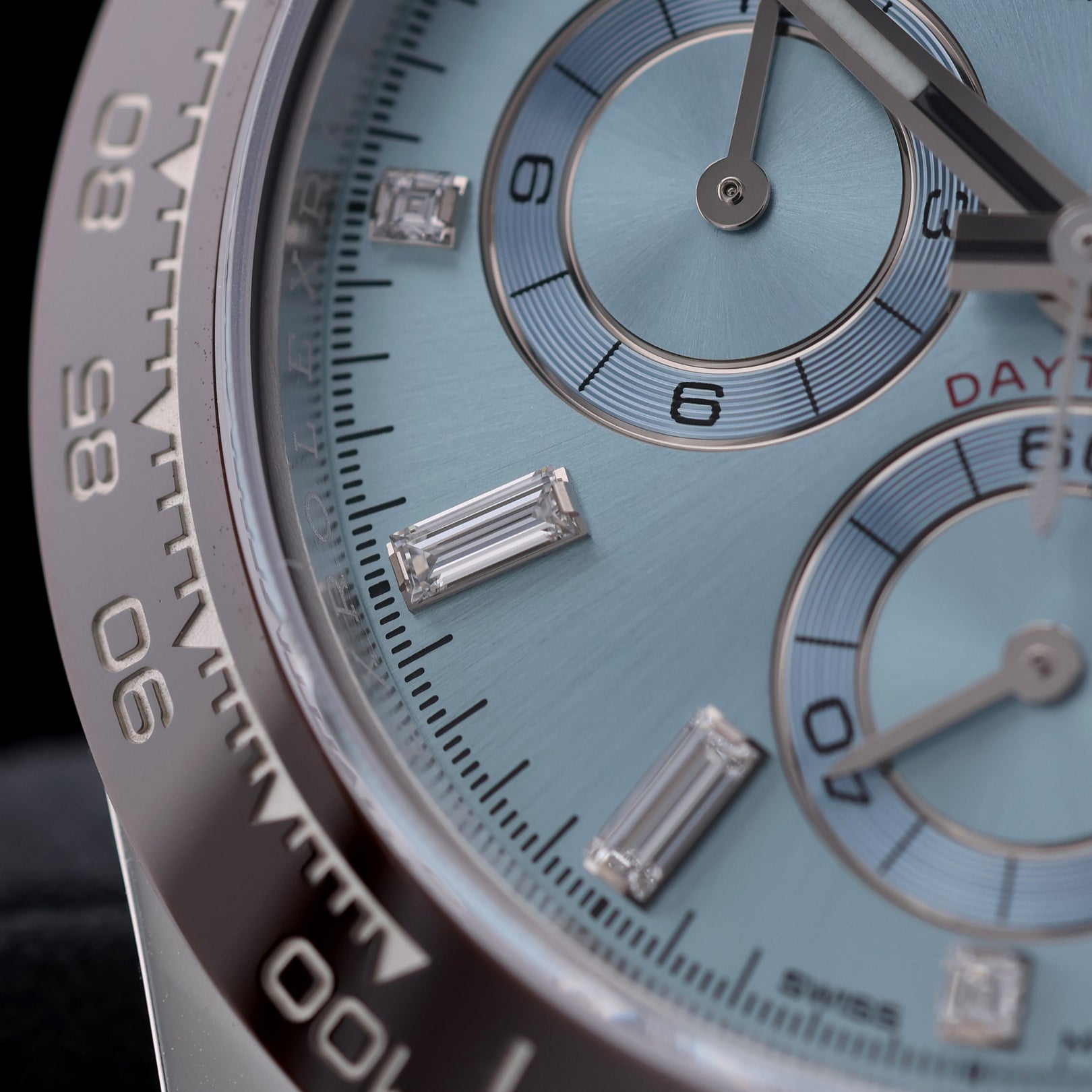 Rolex Daytona Platin, Ice Blue Dial, Baguette - Diamantindizes, Ref. 116506, 2022/Ungetragen, B+P