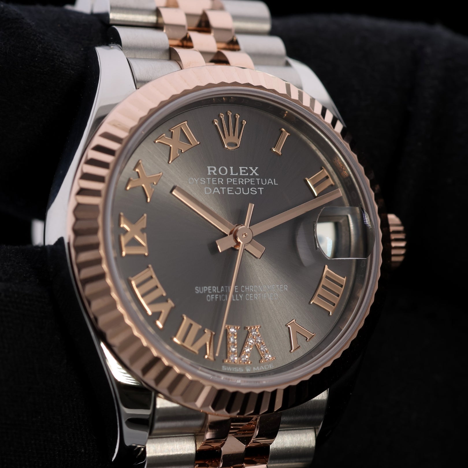 Rolex Datejust 31, Schiefergrau mit Diamanten, Jubilee, Ref. 278271, 2024 B+P