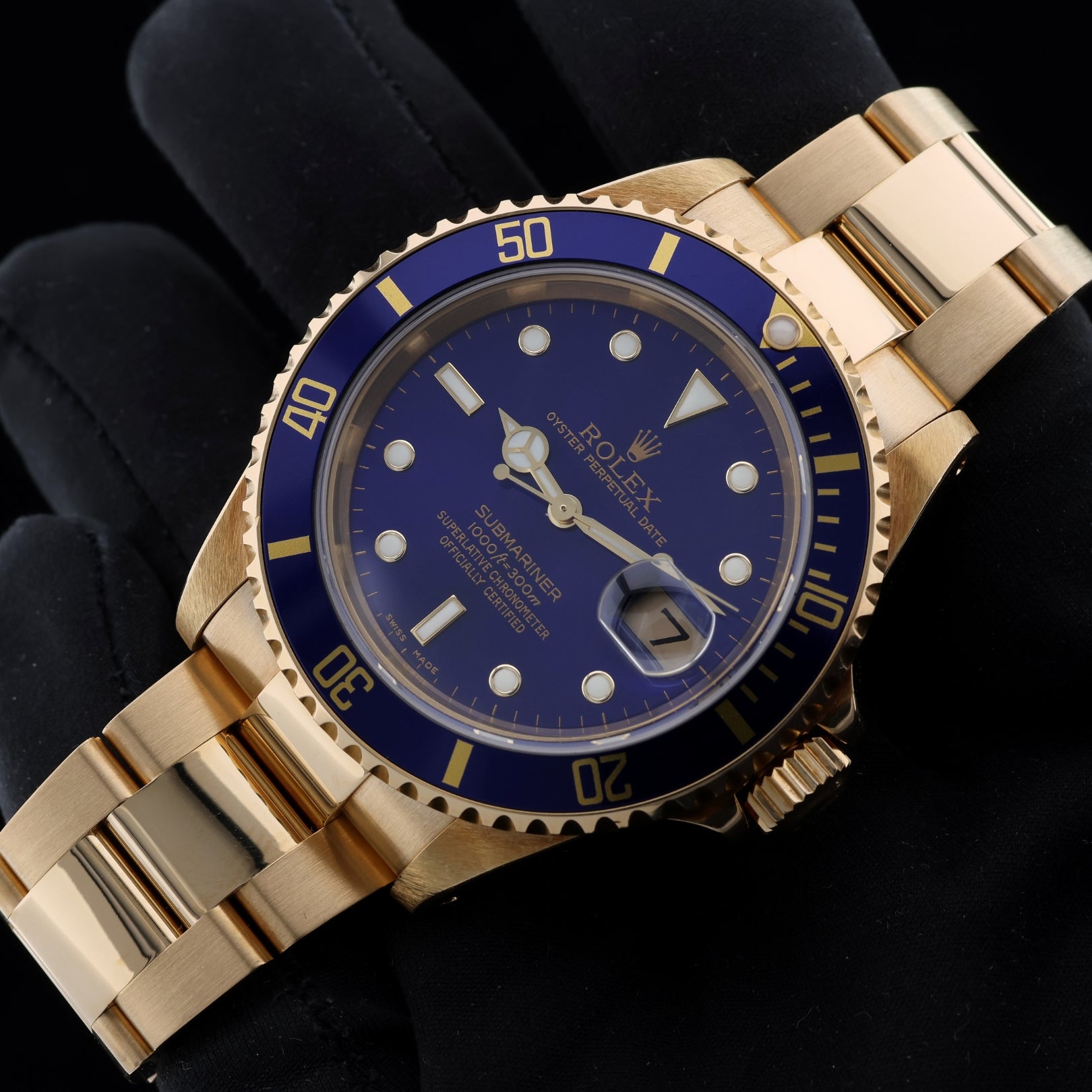 Rolex Submariner Date, Gelbgold, Purple, Blau, Ref. 16618LB, 03-2004, B+P