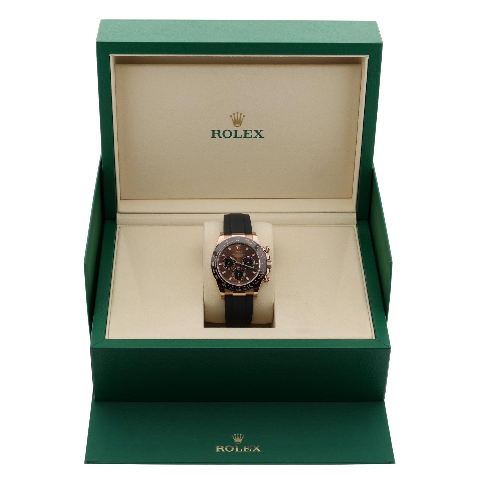 Rolex Daytona Everose Gold, Chocolate Dial, Oysterflex, Ref. 116515LN, 2025, B+P