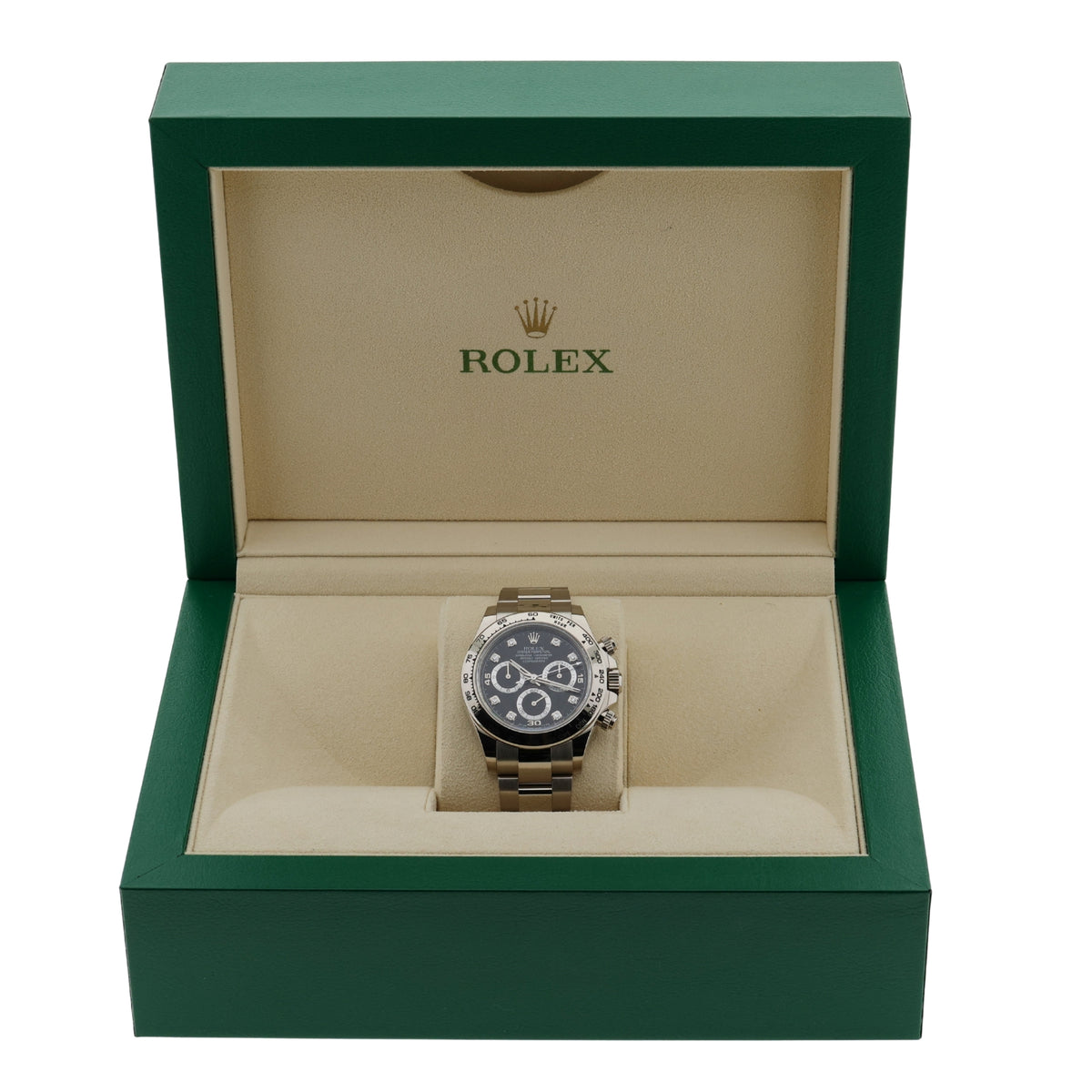 Rolex Daytona Cosmograph, Weißgold, Black Diamond Dial, LC100, Ref. 116509, 2021, B+P