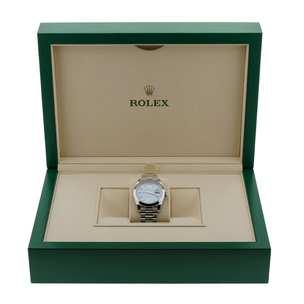 Rolex Day-Date 40, Platinum, Ice Blue Motif Dial, LC100, Ref. 228206, 11-2019, B+P