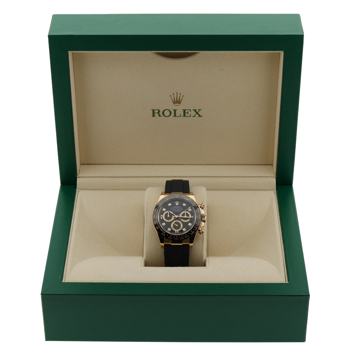 Rolex Daytona Cosmograph, Black Diamond Dial, Gelbgold, Ref. 116518LN, 2022, B+P