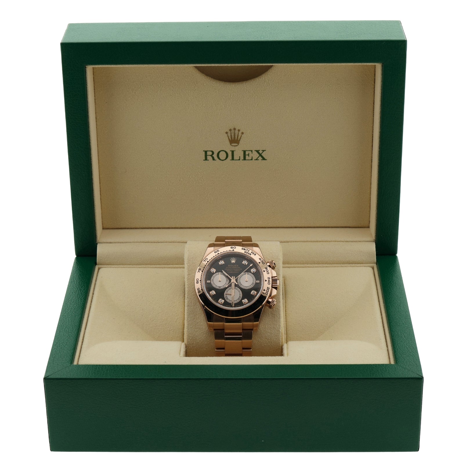 Rolex Daytona Cosmograph, Black Diamond Dial, Rosegold, Ref. 126505, 2024, B+P