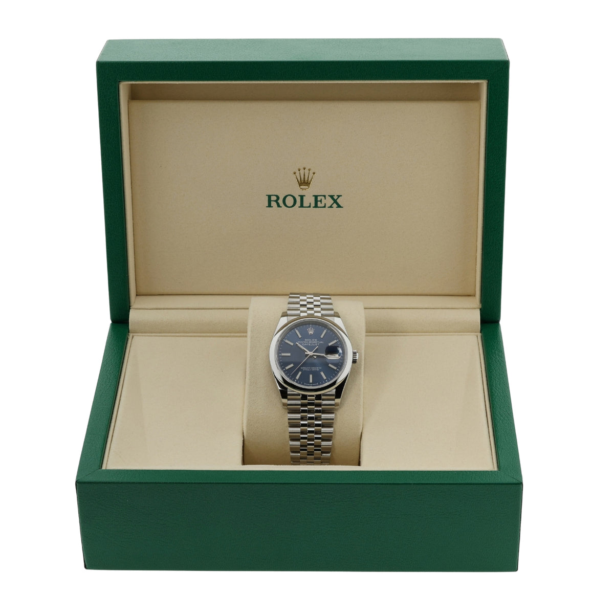 Rolex Datejust 36, Blaues Zifferblatt, Jubilee, ungetragen, Ref. 126200, 09-2026, B+P